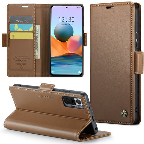 For Xiaomi Redmi Note 10 Pro 4G (India) / (Global) / Note 10 Pro Max 4G Leather Case CASEME 023 RFID Blocking 3 Card Slot Mobile Cover