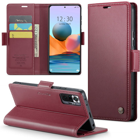 For Xiaomi Redmi Note 10 Pro 4G (India) / (Global) / Note 10 Pro Max 4G Leather Case CASEME 023 RFID Blocking 3 Card Slot Mobile Cover