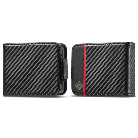 LC.IMEEKE For Samsung Galaxy Z Flip3 5G PU Leather Case Carbon Fiber Texture Card Holder Phone Cover