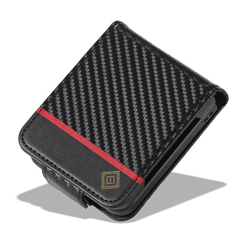 LC.IMEEKE For Samsung Galaxy Z Flip3 5G PU Leather Case Carbon Fiber Texture Card Holder Phone Cover