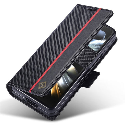 LC.IMEEKE For Samsung Galaxy Z Fold3 5G Carbon Fiber Texture Phone Leather Case Wallet Stand Cover