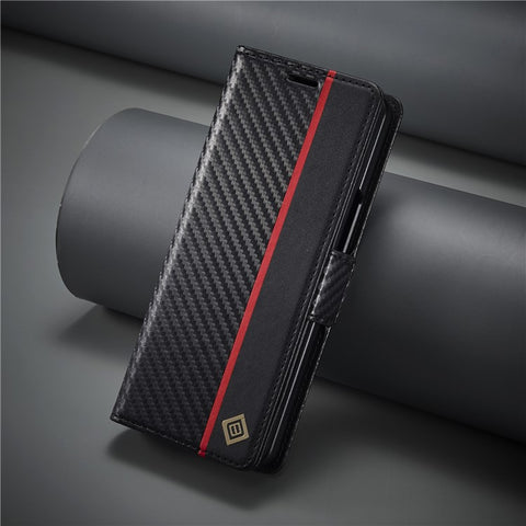LC.IMEEKE For Samsung Galaxy Z Fold3 5G Carbon Fiber Texture Phone Leather Case Wallet Stand Cover