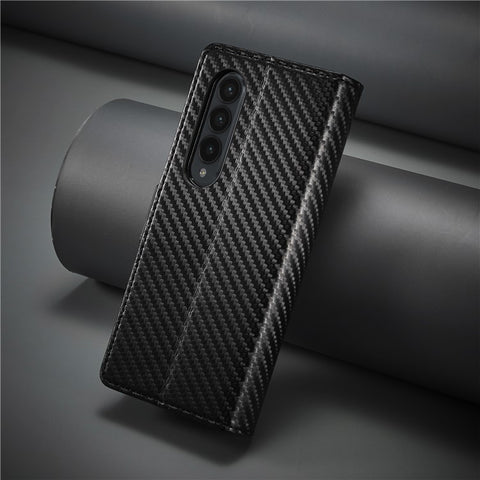 LC.IMEEKE For Samsung Galaxy Z Fold3 5G Carbon Fiber Texture Phone Leather Case Wallet Stand Cover