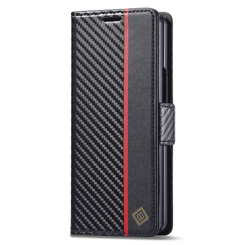 LC.IMEEKE For Samsung Galaxy Z Fold3 5G Carbon Fiber Texture Phone Leather Case Wallet Stand Cover