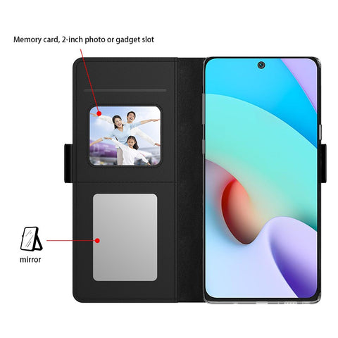 For Xiaomi Redmi Note 12R Pro 5G Slim-Fit Mirror Design Cell Phone Cover Card Holder Leather Stand Case