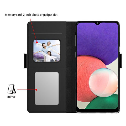 PU Leather Phone Case for Samsung Galaxy F14 5G , Mirror Phone Stand Cover with Card Holder