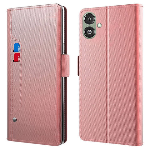 PU Leather Phone Case for Samsung Galaxy F14 5G , Mirror Phone Stand Cover with Card Holder