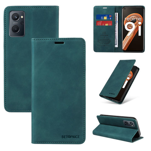 BETOPNICE 003 For Oppo A36 / A76 / A96 4G / K10 4G / Realme 9i 4G Leather Phone Case Wallet Shell RFID Blocking Stand Cover