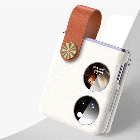 GKK For Huawei P50 Pocket Protective Case PU Leather Coated Hard PC Phone Cover with Strap Kickstand