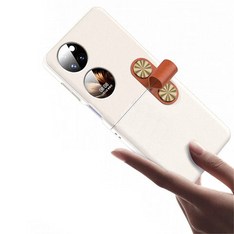 GKK For Huawei P50 Pocket Protective Case PU Leather Coated Hard PC Phone Cover with Strap Kickstand