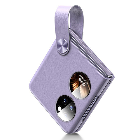 GKK For Huawei P50 Pocket Protective Case PU Leather Coated Hard PC Phone Cover with Strap Kickstand