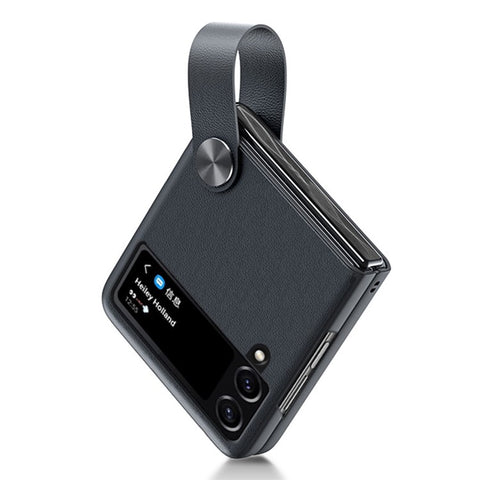 GKK Strap Kickstand Case for Samsung Galaxy Z Flip4 5G Anti-Drop Phone Cover PU Leather Coated Hard PC Case