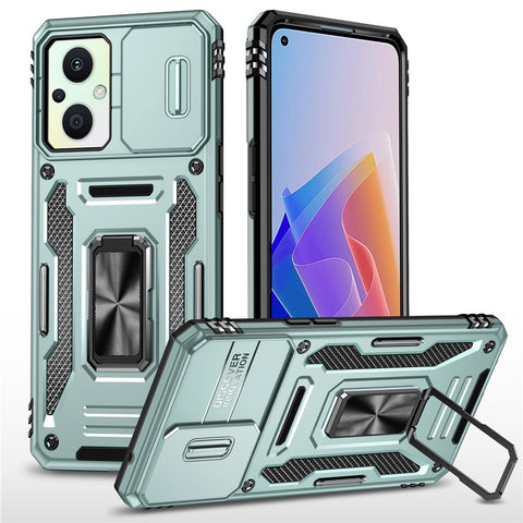 Armor Series For Oppo Reno7 Lite 5G Slide Lens Lid Phone Case Metal Kickstand PC+TPU Cover
