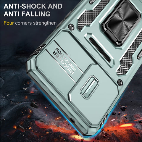 Armor Series For Oppo Reno7 Lite 5G Slide Lens Lid Phone Case Metal Kickstand PC+TPU Cover