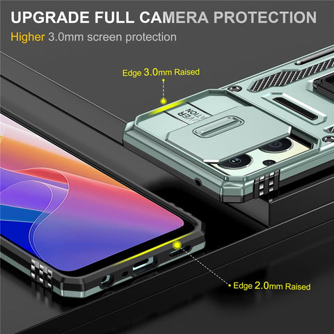 Armor Series For Oppo Reno7 Lite 5G Slide Lens Lid Phone Case Metal Kickstand PC+TPU Cover