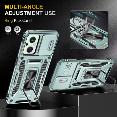 Armor Series For Oppo Reno7 Lite 5G Slide Lens Lid Phone Case Metal Kickstand PC+TPU Cover
