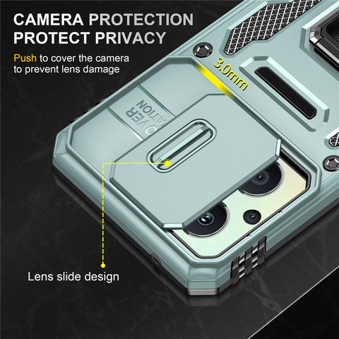 Armor Series For Oppo Reno7 Lite 5G Slide Lens Lid Phone Case Metal Kickstand PC+TPU Cover