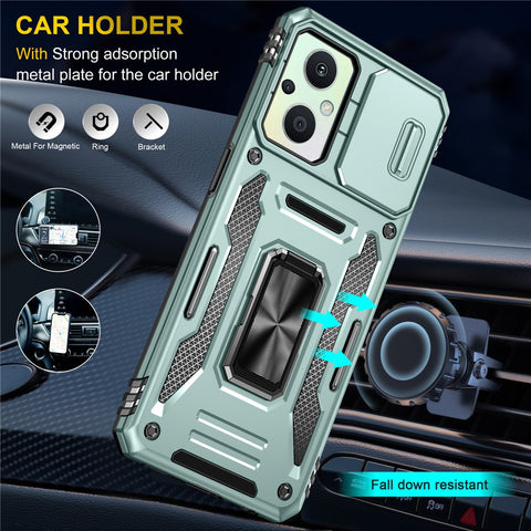 Armor Series For Oppo Reno7 Lite 5G Slide Lens Lid Phone Case Metal Kickstand PC+TPU Cover
