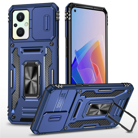 Armor Series For Oppo Reno7 Lite 5G Slide Lens Lid Phone Case Metal Kickstand PC+TPU Cover