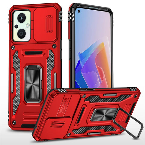 Armor Series For Oppo Reno7 Lite 5G Slide Lens Lid Phone Case Metal Kickstand PC+TPU Cover