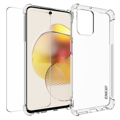 ENKAY HAT PRINCE For Motorola Moto G73 5G TPU Clear Phone Case Anti-drop Cover with High Aluminium-silicon Glass Screen Film