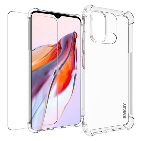 ENKAY HAT PRINCE For Xiaomi Redmi 12C 4G Clear TPU Case Anti-drop Phone Cover with High Aluminium-silicon Glass Screen Film