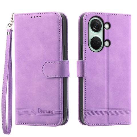DIERFENG DF-03 Flip Cover for OnePlus Nord 3 5G / Ace 2V , Lines Imprinted Wallet Stand Mobile Leather Case