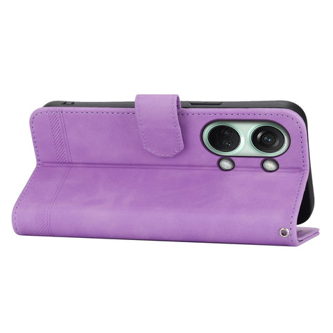DIERFENG DF-03 Flip Cover for OnePlus Nord 3 5G / Ace 2V , Lines Imprinted Wallet Stand Mobile Leather Case