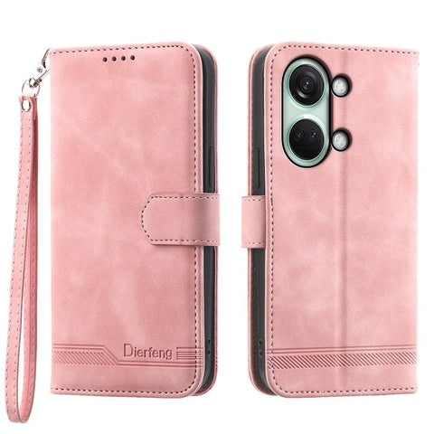 DIERFENG DF-03 Flip Cover for OnePlus Nord 3 5G / Ace 2V , Lines Imprinted Wallet Stand Mobile Leather Case