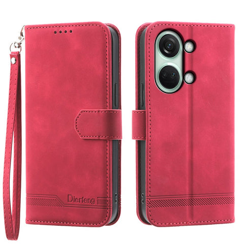 DIERFENG DF-03 Flip Cover for OnePlus Nord 3 5G / Ace 2V , Lines Imprinted Wallet Stand Mobile Leather Case