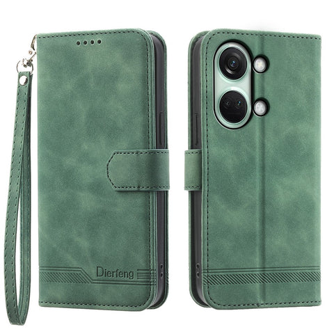 DIERFENG DF-03 Flip Cover for OnePlus Nord 3 5G / Ace 2V , Lines Imprinted Wallet Stand Mobile Leather Case