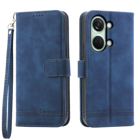 DIERFENG DF-03 Flip Cover for OnePlus Nord 3 5G / Ace 2V , Lines Imprinted Wallet Stand Mobile Leather Case