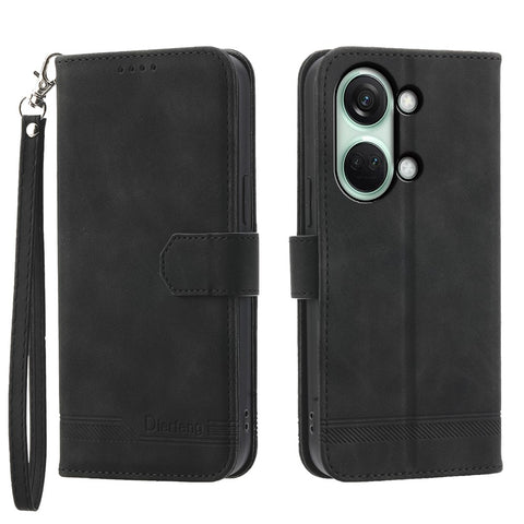DIERFENG DF-03 Flip Cover for OnePlus Nord 3 5G / Ace 2V , Lines Imprinted Wallet Stand Mobile Leather Case