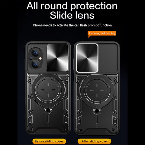 Ring Kickstand Phone Case for Xiaomi Poco M5 5G , Slide Camera Protection PC+TPU Phone Cover