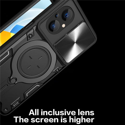 Ring Kickstand Phone Case for Xiaomi Poco M5 5G , Slide Camera Protection PC+TPU Phone Cover
