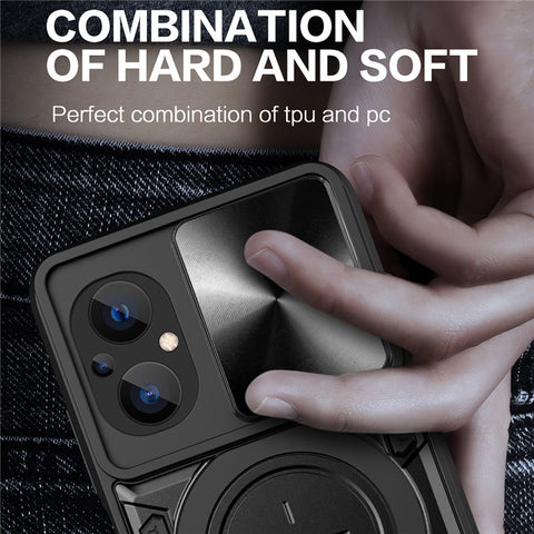 Ring Kickstand Phone Case for Xiaomi Poco M5 5G , Slide Camera Protection PC+TPU Phone Cover