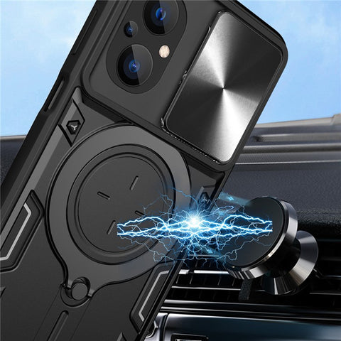 Ring Kickstand Phone Case for Xiaomi Poco M5 5G , Slide Camera Protection PC+TPU Phone Cover