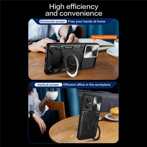 Ring Kickstand Phone Case for Xiaomi Poco M5 5G , Slide Camera Protection PC+TPU Phone Cover