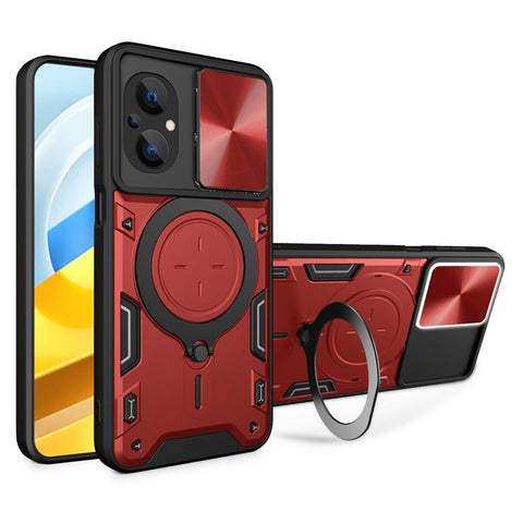 Ring Kickstand Phone Case for Xiaomi Poco M5 5G , Slide Camera Protection PC+TPU Phone Cover