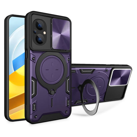 Ring Kickstand Phone Case for Xiaomi Poco M5 5G , Slide Camera Protection PC+TPU Phone Cover