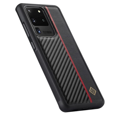 LC.IMEEKE Carbon Fiber Splicing Case for Samsung Galaxy S20 Ultra , PU Leather Coated TPU + EVA Cover