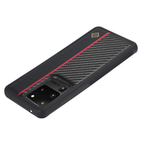 LC.IMEEKE Carbon Fiber Splicing Case for Samsung Galaxy S20 Ultra , PU Leather Coated TPU + EVA Cover