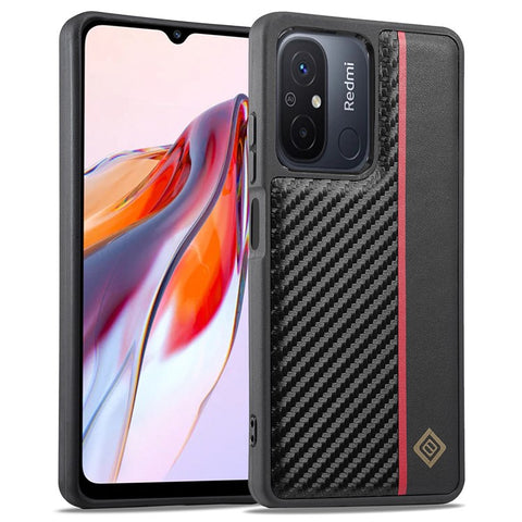 LC.IMEEKE For Xiaomi Redmi 11A 4G / 12C 4G Anti-Scratch Phone Case PU Leather+TPU+EVA Carbon Fiber Texture Cover