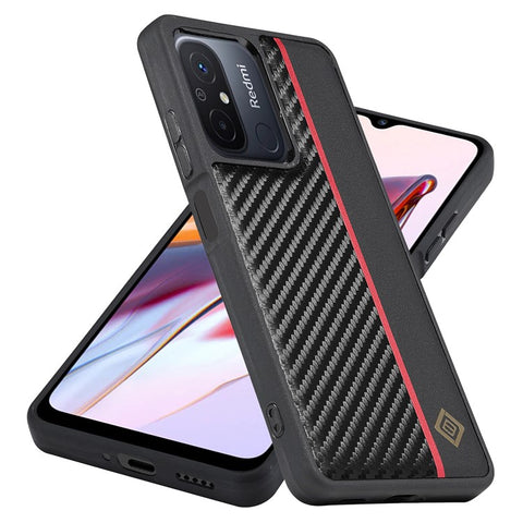 LC.IMEEKE For Xiaomi Redmi 11A 4G / 12C 4G Anti-Scratch Phone Case PU Leather+TPU+EVA Carbon Fiber Texture Cover
