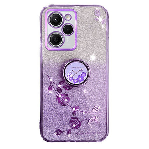 KADEM For Huawei nova Y61 4G / Enjoy 50z 4G Bump Proof Flower Pattern Glitter TPU Cover Phone Case with Ring Kickstand