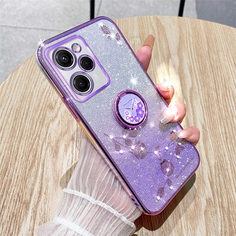 KADEM For Huawei nova Y61 4G / Enjoy 50z 4G Bump Proof Flower Pattern Glitter TPU Cover Phone Case with Ring Kickstand