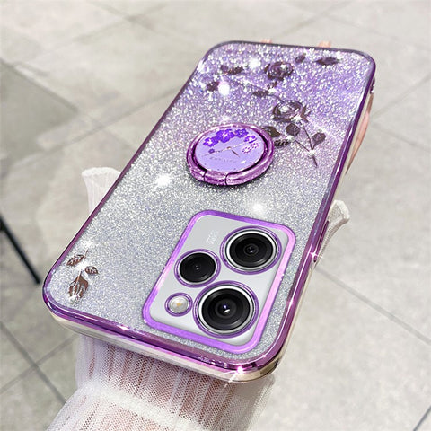 KADEM For Huawei nova Y61 4G / Enjoy 50z 4G Bump Proof Flower Pattern Glitter TPU Cover Phone Case with Ring Kickstand