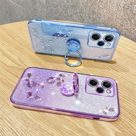 KADEM For Huawei nova Y61 4G / Enjoy 50z 4G Bump Proof Flower Pattern Glitter TPU Cover Phone Case with Ring Kickstand