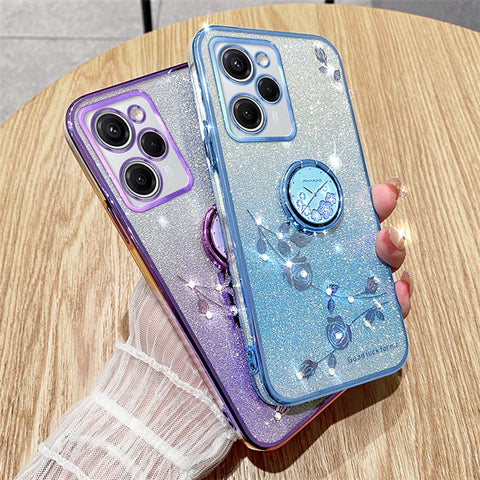 KADEM For Huawei nova Y61 4G / Enjoy 50z 4G Bump Proof Flower Pattern Glitter TPU Cover Phone Case with Ring Kickstand
