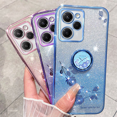 KADEM For Huawei nova Y61 4G / Enjoy 50z 4G Bump Proof Flower Pattern Glitter TPU Cover Phone Case with Ring Kickstand
